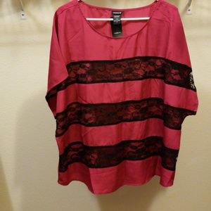 Dark pink with black lace shirt